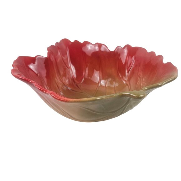 Better Homes Gardens Bowl Large Maple Leaf Red Green Orange Ceramic Fall - Picture 3 of 11